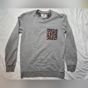 On The Byas Active Sweatshirt Gray Crewneck Pocket Pineapple Floral Size…